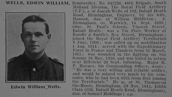 Wells E W Bmdr 845226 Royal Field Artillery Obit De Ruvignys Roll Of Honour Vol 3