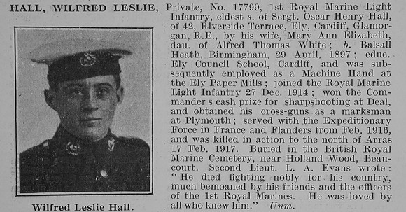 Hall W L Pte Royal Marine Light Infantry Obit De Ruvignys Roll Of Honour Vol 3