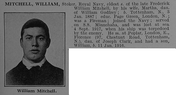 Mitchell W Fireman S.S. Minnehaha (Belfast) Mercantile Marine Obit De Ruvignys Roll Of Honour Vol 4
