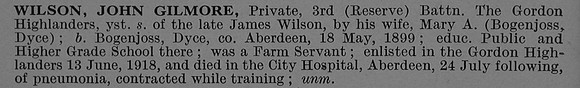 Wilson J G Pte 3rd Gordon Highlanders Short Obit De Ruvignys Roll Of Honour Vol 4