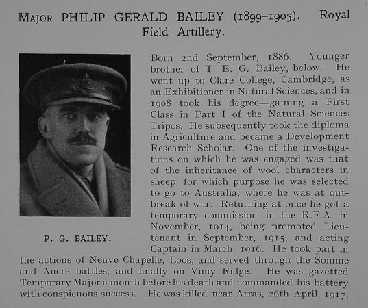 Bailey P G Major RFA Obit Dulwich College Roll Of Honour