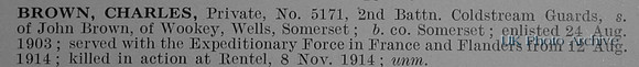 Brown C Pte 5171 2nd Coldstream Guards Short Obituary De Ruvignys Roll Of Honour Vol 1