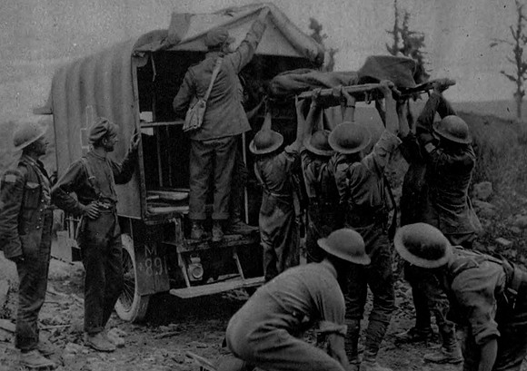 A Badly Wounded Canadian Soldier On An Ambulance At An Advanced Dressing Station