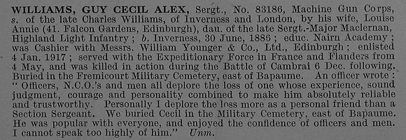 Williams G C A Sergt 83186 Machine Gun Corps Obit De Ruvignys Roll Of Honour Vol 4