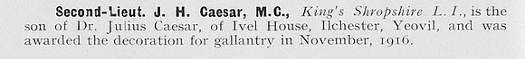 Caesar J H 2nd Lt MC 1 King's Shropshire Light Infantry