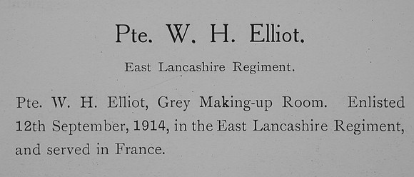 Elliot W H Pte East Lancs Regiment Record William Graham Company