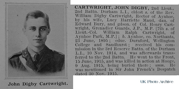 Cartwright J D 2nd Lt 2nd Durham Light Infantry Obituary De Ruvignys Roll Of Honour Vol 1