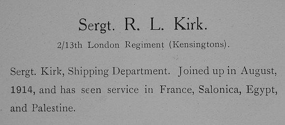 Kirk R L Sergt 13th London Regiment Record William Graham Company