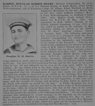 Harris D M H Wireless Tel RNVR Obit De Ruvignys Roll Of Honour Vol 3
