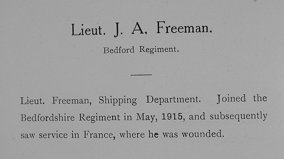 Freeman J A Lt Bedfordshire Regiment Record William Graham Company