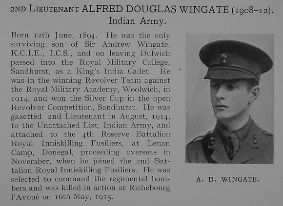 Wingate A D 2nd Lt Indian Army Obit Dulwich College Roll Of Honour