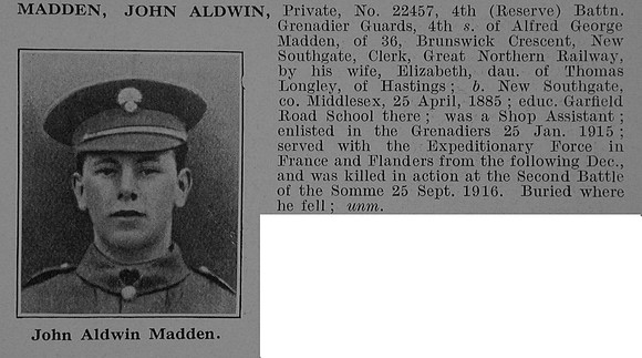Madden J A Pte 22457 4th Grenadier Guards Obit De Ruvignys Roll Of Honour Vol 5
