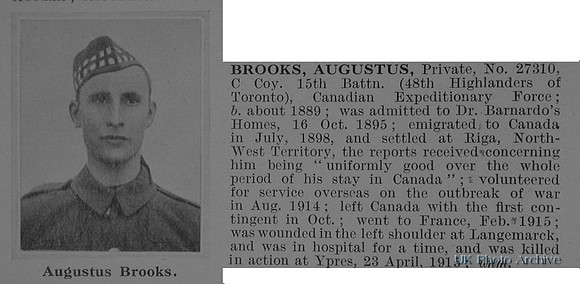 Brooks A Pte 27310 15th Canadian Infantry Obituary De Ruvignys Roll Of Honour Vol 1