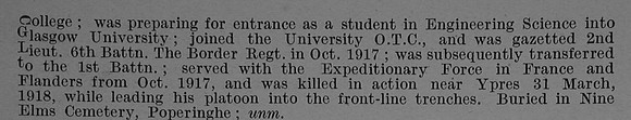 Paterson D W 2nd Lt 1st Border Regiment Obit Part 2 De Ruvignys Roll Of Honour Vol 4