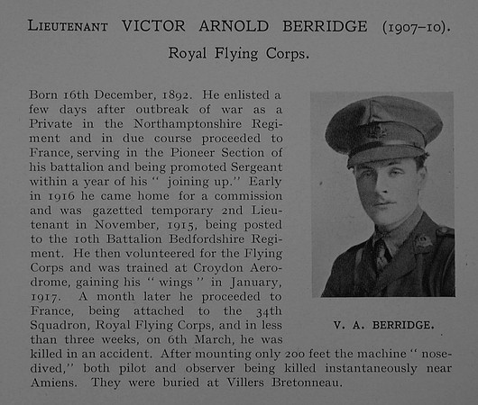 Berridge V A Lt RFC Obit Dulwich College Roll Of Honour