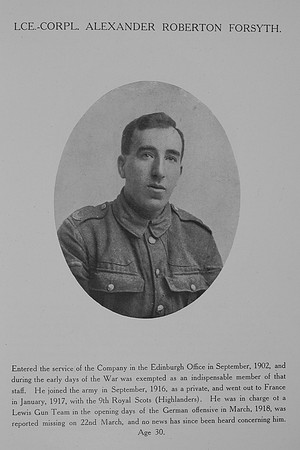 Forsyth A R LCpl 9th Royal Scots Northern Assurance Co Record Of Service