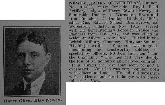 Newey H O B Gnr 915833 Royal Field Artillery Obit De Ruvignys Roll Of Honour Vol 4