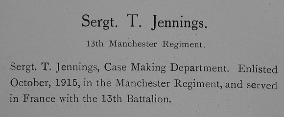 Jennings T Sergt 13th Manchester Regiment Record William Graham Company