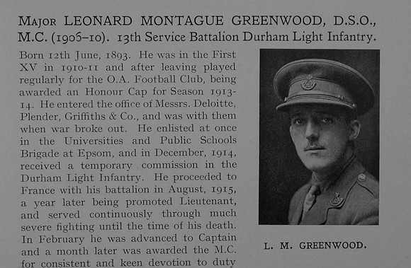 Greenwood L M Major DSO MC 13th Durham Light Infantry Obit Dulwich College Roll Of Honour
