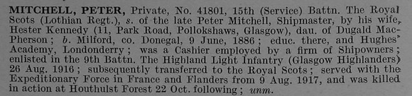 Mitchell P Pte 41801 15th Royal Scots Obit De Ruvignys Roll Of Honour Vol 4