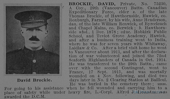 Brockie D Pte 75230 29th Canadian Infantry Obituary De Ruvignys Roll Of Honour Vol 1