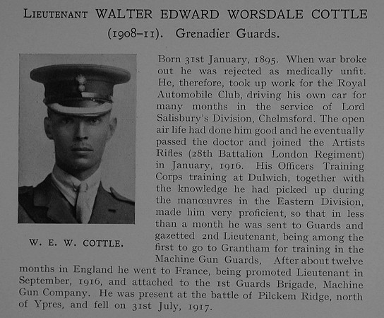 Cottle W E W Lt Grenadier Guards Obit Dulwich College Roll Of Honour