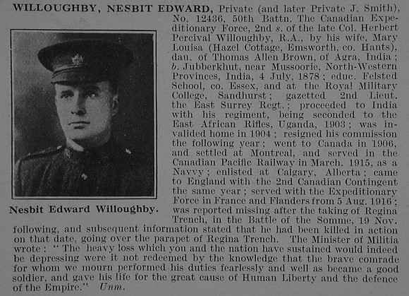 Willoughby N E Pte 12436 50th Canadian Expeditionary ForceF Obit De Ruvignys Roll Of Honour Vol 3