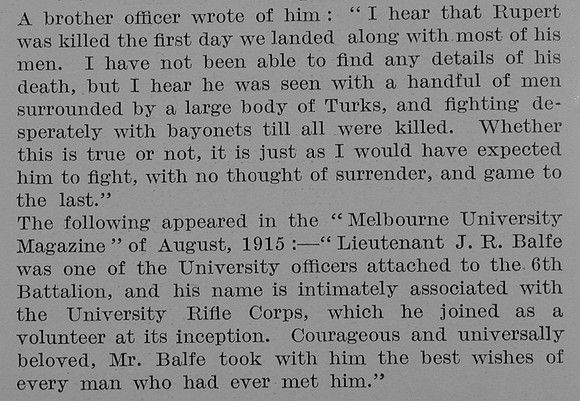 Balfe J R Lt 6th Australian Infantry Obit Part 4 The Bond Of Sacrifice Vol 2