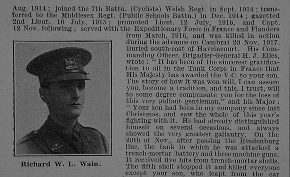 Wain R W L Captain VC 25th Manchester Regiment Attd Tank Corps Obit Part 2 De Ruvignys Roll Of Honour Vol 4