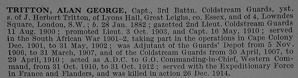 Tritton A G Captain 3rd Coldstream Guards Obit De Ruvignys Roll Of Honour Vol 4