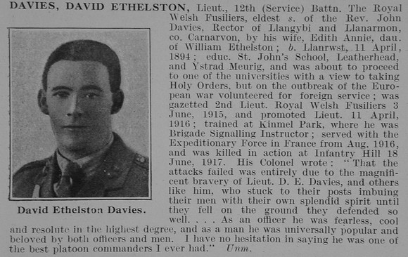 Davies D E Lt 12th Royal Welsh Fusiliers Obit De Ruvignys Roll Of Honour Vol 3