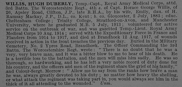 Willis H D Captain Royal Army Medical Corps Obit De Ruvignys Roll Of Honour Vol 4