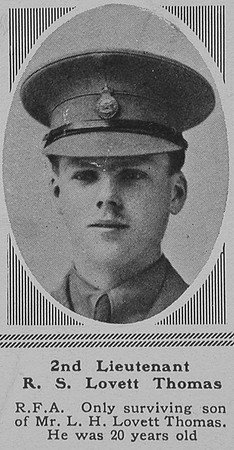 Lovett-Thomas R S 2nd Lt RFA The Sphere 7th July 1917