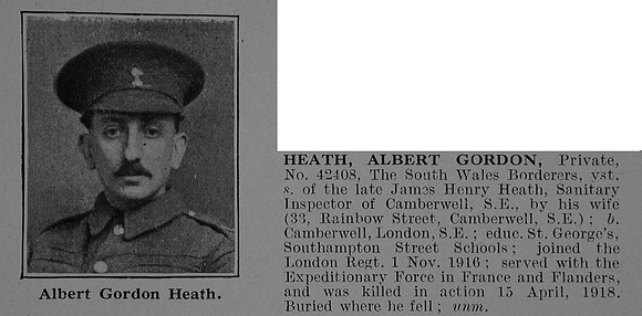 Heath A G Pte 42408 6th South Wales Borderers Obit De Ruvignys Roll Of Honour Vol 5