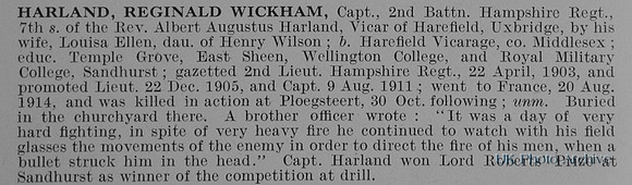 Harland R W Captain 2nd Hampshire Regiment Obit