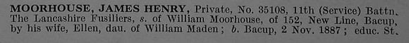 Moorehouse J H Pte 35108 11th Lancashire Fusiliers Obit Part 1 De Ruvignys Roll Of Honour Vol 4