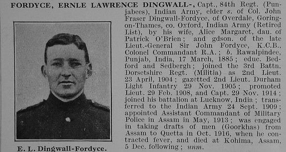 Fordyce E L D Captain Indian Army Obit De Ruvignys Roll Of Honour Vol 3