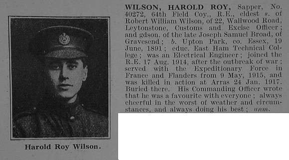 Wilson H R Sapper 40272 Royal Engineers Obit De Ruvignys Roll Of Honour Vol 3