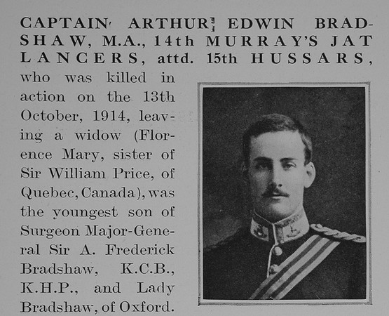 Bradshaw A E Captain Indian Army Attd 15th Hussars Obit Part 1 The Bond Of Sacrifce Vol 1