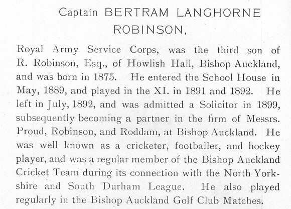 Robinson B L Captain Army Service Corps Obit Part 1 The War Record Of Old Dunelmians 1914-1919