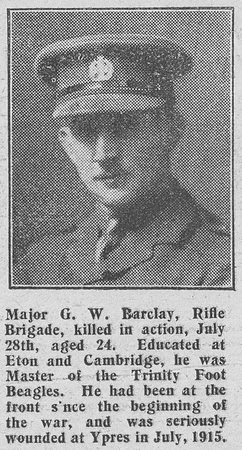 Barclay G W Major MC 1st Rifle Brigade The Graphic 9th Aug 1916