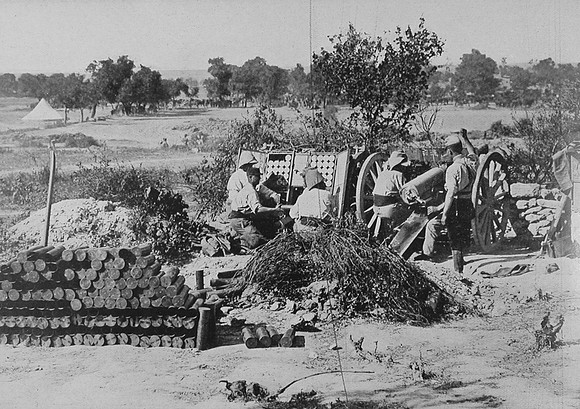 The Guns Of A French Battery In Action Near Seddul-Bahr