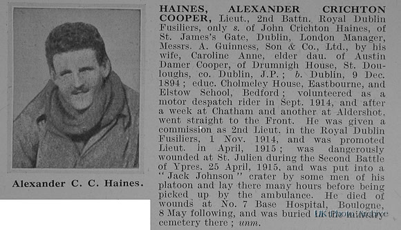 Haines A C C Lt 2nd Royal Dublin Fusiliers Obit