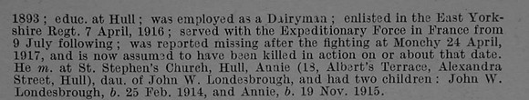 Knaggs J W Pte 22707 7th East Yorkshire Regiment Obit Part 2 De Ruvignys Roll Of Honour Vol 4