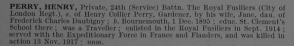 Perry H Pte 24th Royal Fusiliers Short Obit De Ruvignys Roll Of Honour Vol 4