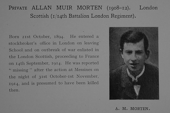 Morten A M Pte 2211 14th London Regiment (London Scottish) Obit Dulwich College Roll Of Honour