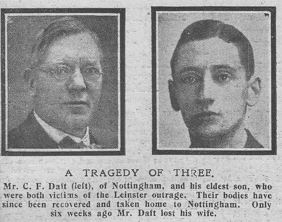 Daft C F Mr C F Daft Jnr RMS Leinster The Graphic 26th Oct 1918