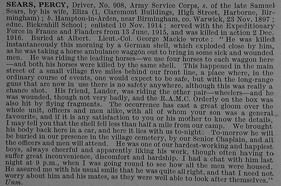 Sears P Dvr 908 Army Service Corps Obit De Ruvignys Roll Of Honour Vol 4