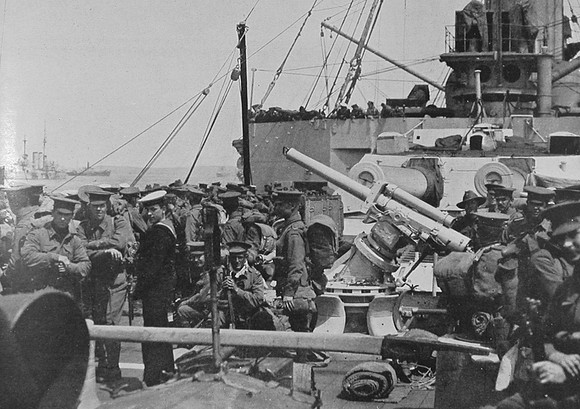 Australians And Blue Jackets On Board A British Battleship In The Dardanelles