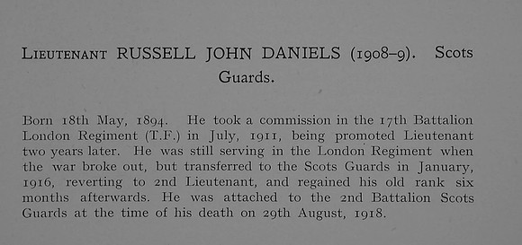 Daniels R J Lt Scots Guards Obit Dulwich College Roll Of Honour